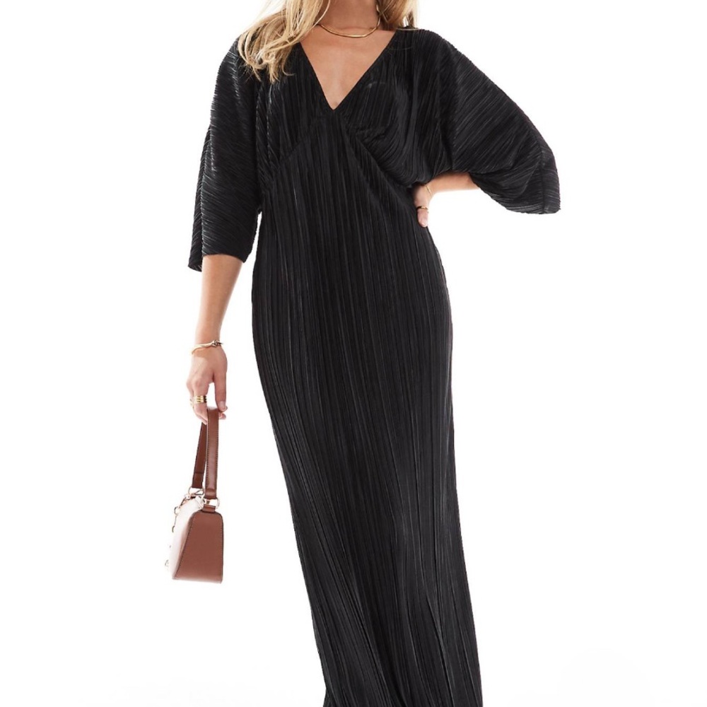 ASOS Black Maxi Gown with V-Neck and Dolman Sleeves for Night Out